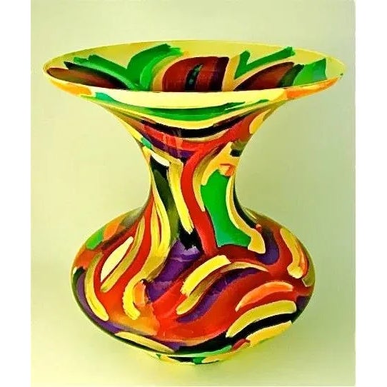 1990s Large Multicolor Hand Painted Glass Vase For Sale In New York - Image 6 of 6
