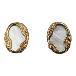 Vintage Signed Napier Modernist Mother-Of-Pearl Clip Earrings, 1982 - 2 Pieces