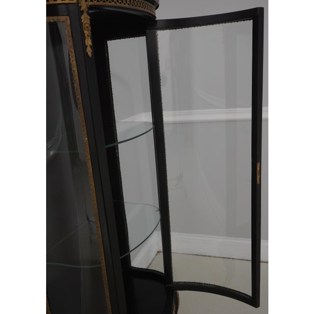 Vintage Louis XV Style Brass & Ebony Marble Top Vitrine Curio Cabinet For Sale - Image 4 of 16