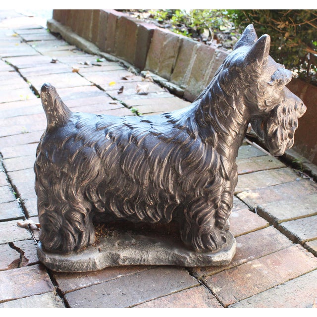 Vintage 1990s American Cast Stone and Painted Scottie Dog Garden Statue For Sale - Image 4 of 5