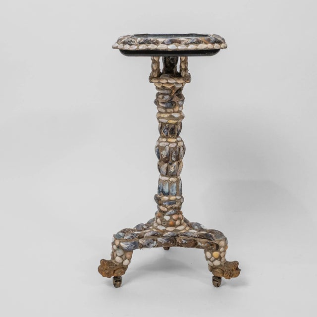 Gray English Regency Shell Encrusted Tri-Pod Pedestal Side Table For Sale - Image 8 of 11