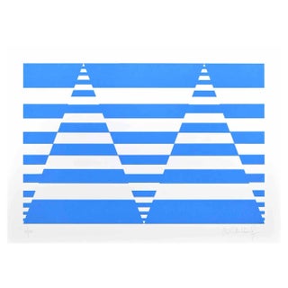 Victor Debach, Blue Composition, Screen Print, 1970s For Sale