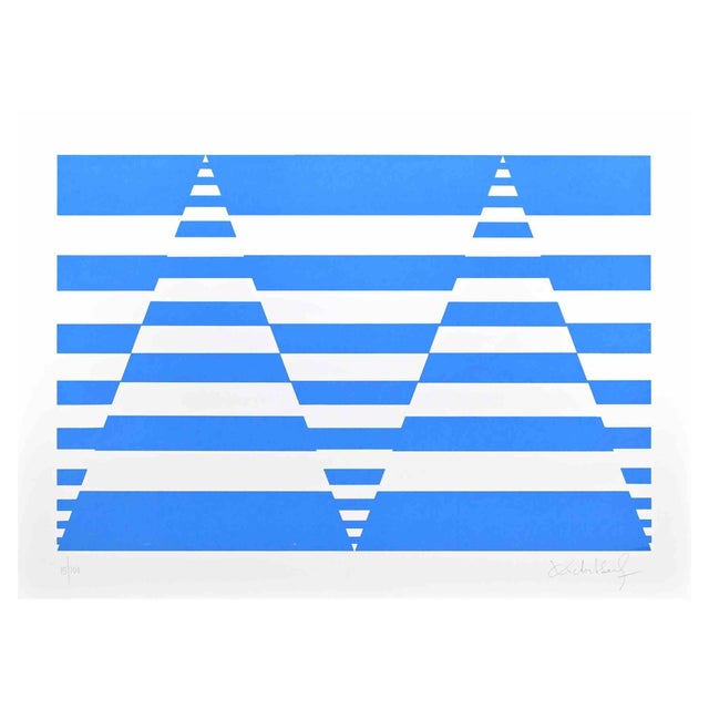 Victor Debach, Blue Composition, Screen Print, 1970s For Sale