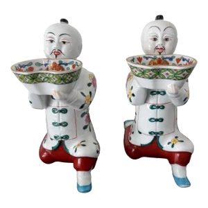 Set/2 Herend Lg Chinese Man Kneeling Salt Cellars