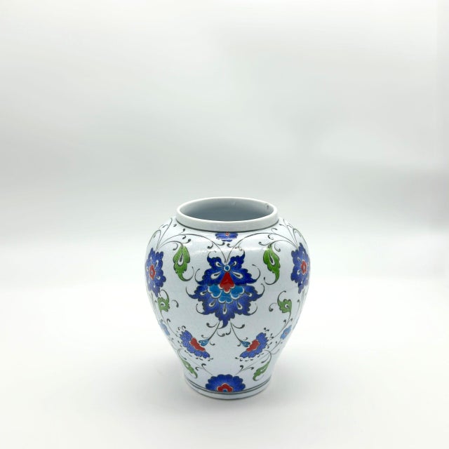 Ceramic Handmade Ceramic Lidded Jar (20cm) Blue and Turquoise Floral Ginger Vase Kupecik For Sale - Image 7 of 8
