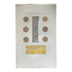 Mid 19th Century Etching Reproduction of a Wall in a French Church by Artist Nicolas Xavier Willemin
