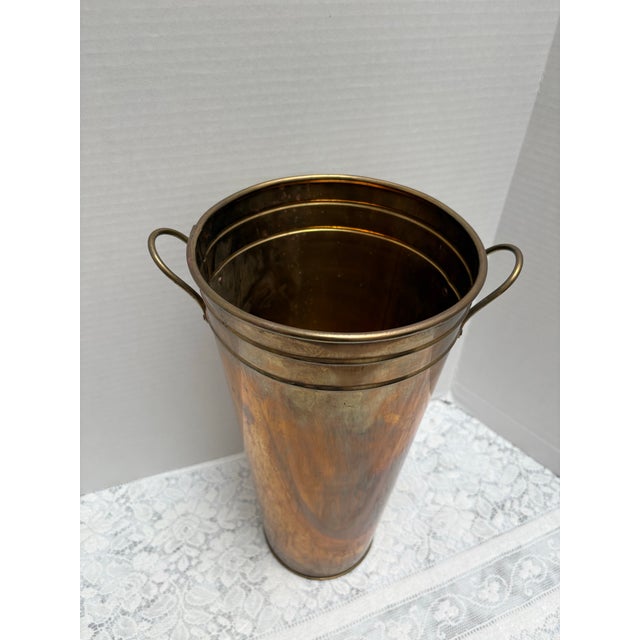 Metal Vintage Solid Brass Umbrella Vessel or Waste Basket For Sale - Image 7 of 7