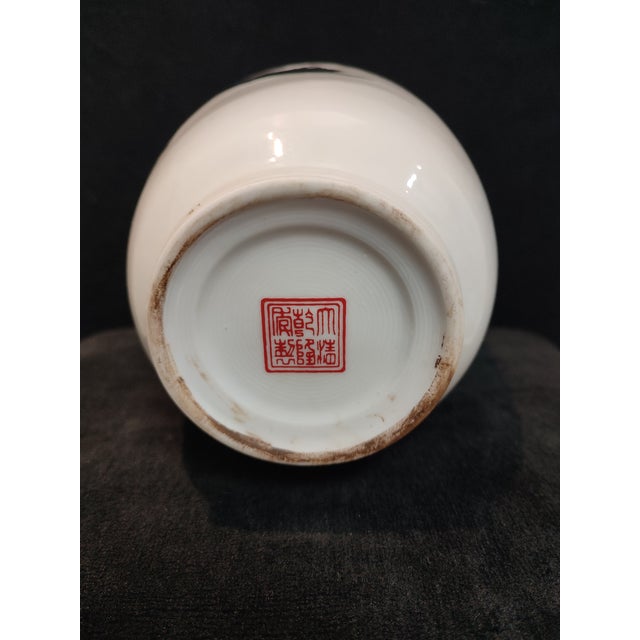 Rose Chinese Ceramic Vase Qianlong Marked Famille Rose Porcelain Vase Hand Painted Eight Horses Pattern For Sale - Image 8 of 12