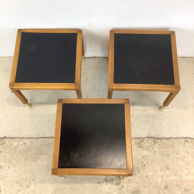 Mid-Century Modern Walnut Nesting Tables With Black Laminate Tops For Sale - Image 4 of 12