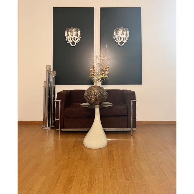 Vintage Italian Clear Lattimo Murano Glass Wall Lights from Mazzega, 1990s, Set of 2 For Sale - Image 4 of 17