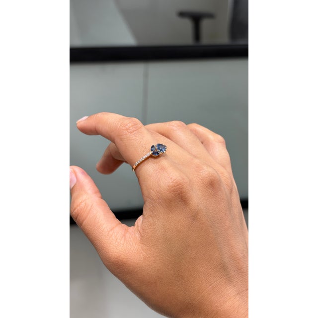Pear & Marquise Cut Blue Sapphire Diamond 14k Gold Art Deco Ring Size 6.5 For Sale In New York - Image 6 of 17