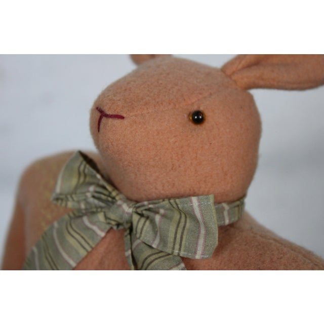 Vintage Original Cody Foster Folk Art Pink Wool Rabbit Easter Bunny For Sale - Image 11 of 13