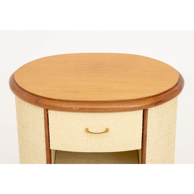 Mid-Century Modern Vintage Modern Walnut and White Painted Rattan Bedside Table For Sale - Image 3 of 7