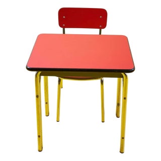 Vintage Metal Table and Chair Set, Set of 2 For Sale