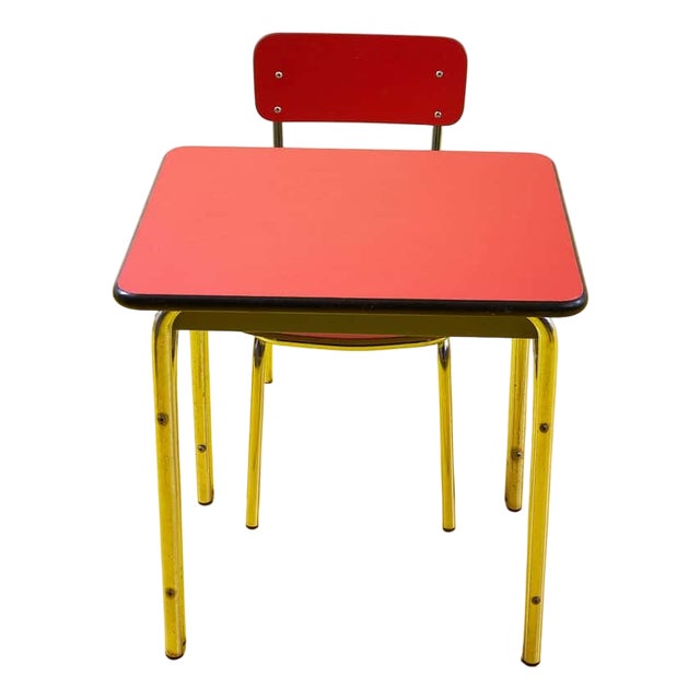 Vintage Metal Table and Chair Set, Set of 2 For Sale