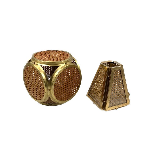 Hollywood Regency Italian Lamps in Brass and Vienna Straw, 1970s, Set of 2 For Sale - Image 3 of 18