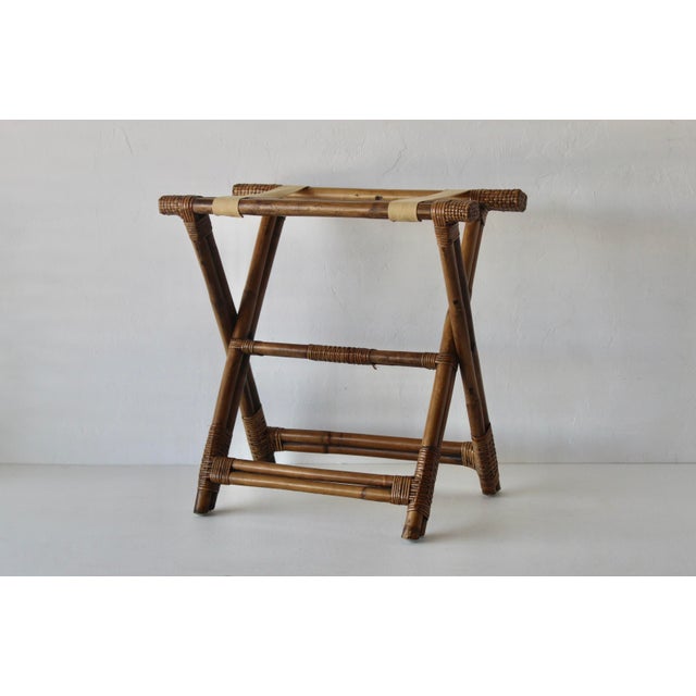 Mid-Century Modern Vintage Bamboo Luggage Rack Stand Willow Reed Details Mid-Century Modern For Sale - Image 3 of 18