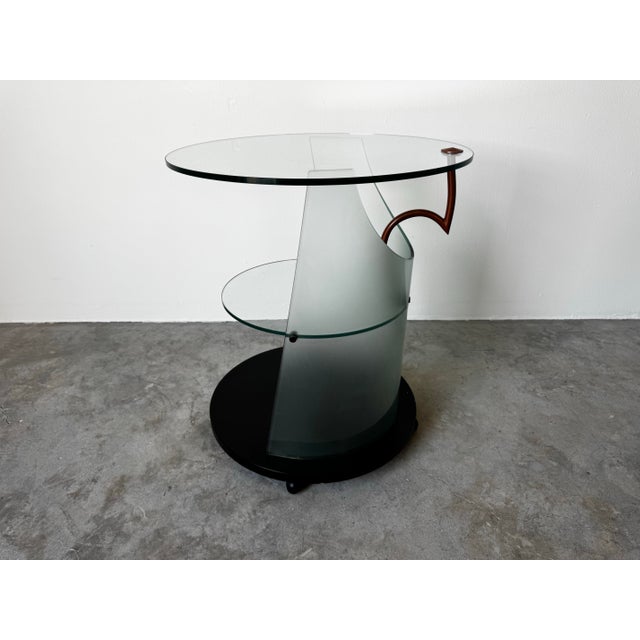 1980’s Postmodern Italian Design Three-Tier Glass Rolling Serving Bar Cart For Sale - Image 12 of 12