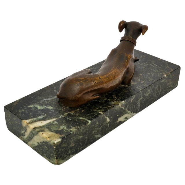 Metal Antique French Animalier Bronze Marble Greyhound Sculpture Desk Paperweight 1900 For Sale - Image 7 of 12