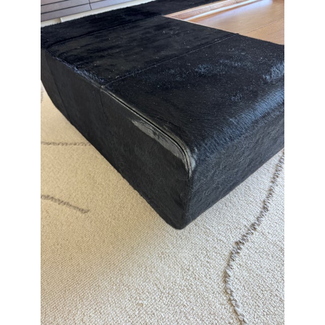 Custom Holly Hunt “Oasis” Cocktail Ottoman in Walnut & Black Hair on Hide Leather For Sale - Image 9 of 11