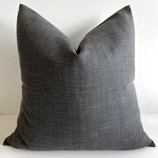 Stone Washed Faded Black Belgian Linen Accent Pillow For Sale In Los Angeles - Image 6 of 6