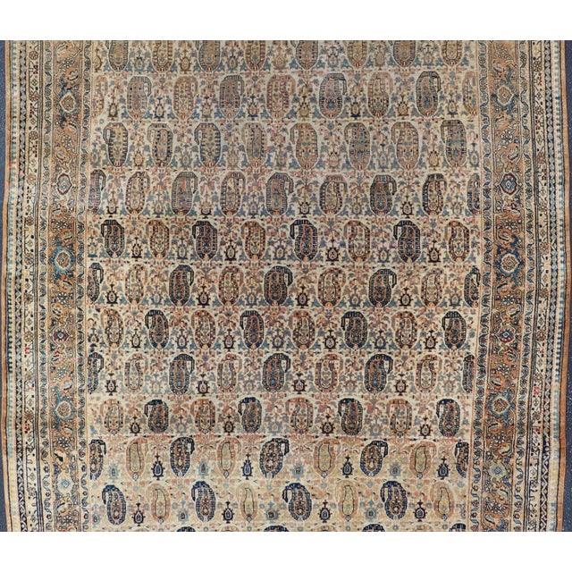Early 20th Century Antique Feraghan Persian Rug in Cream Color Background With Paisley Design For Sale - Image 5 of 15