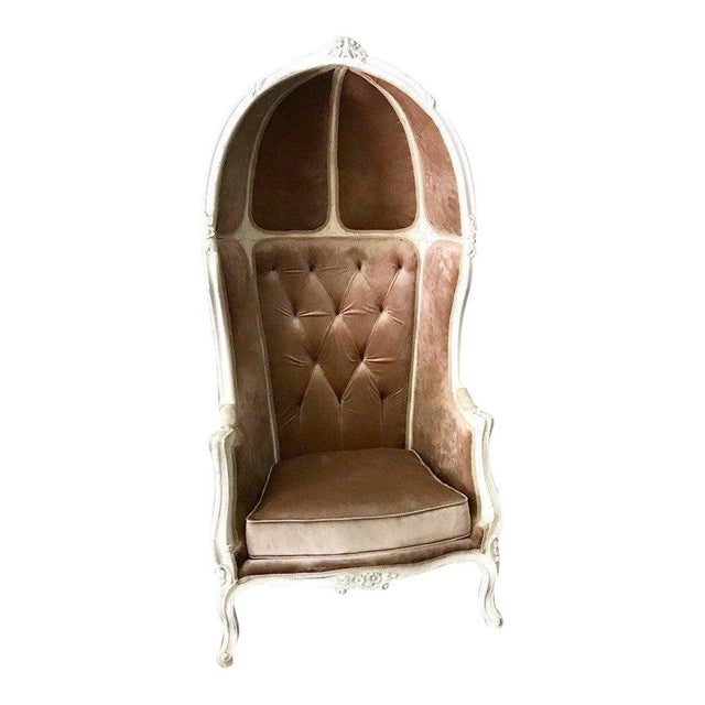French Style Tan Velvet White Wash Frame Throne Balloon Chair Chairish