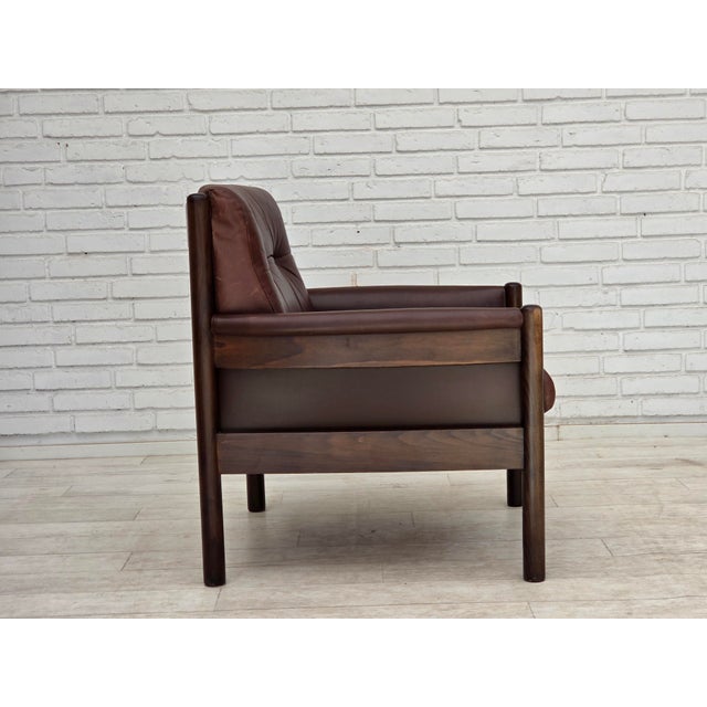 Vintage Scandinavian Armchair in Furniture Leather and Beech, 1970s For Sale - Image 10 of 18