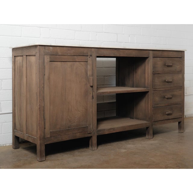 Brown Late 20th Century Rustic Wooden Sideboard Storage Console With Marble Top For Sale - Image 8 of 8