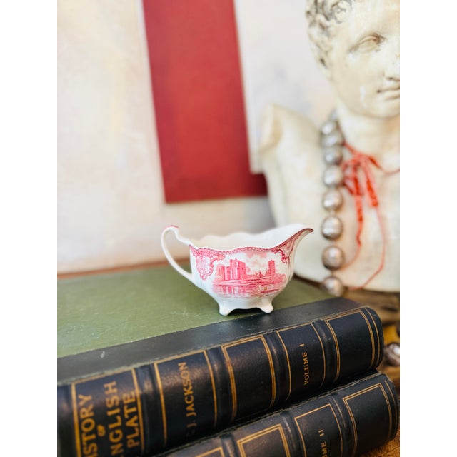 Art Deco Vintage Johnson Brothers Old Britain Castles Creamer Pink Transferware English Ironstone For Sale - Image 3 of 6