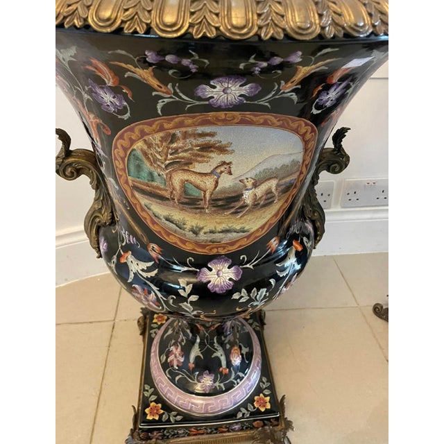 Antique French Porcelain and Brass Mounted Jardinière Urns, 1880, Set of 2 For Sale - Image 14 of 17