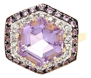 LeVian Amethyst Pink & White Sapphires 14k Gold Octagon Ring - Size 7