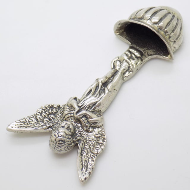 Vintage Italian Handmade Genuine Silver Angel Themed Holy Water Font Figurine For Sale - Image 6 of 11