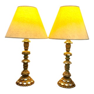 Antique Wood Candelabra Lamps With Mirror Insets - a Pair For Sale