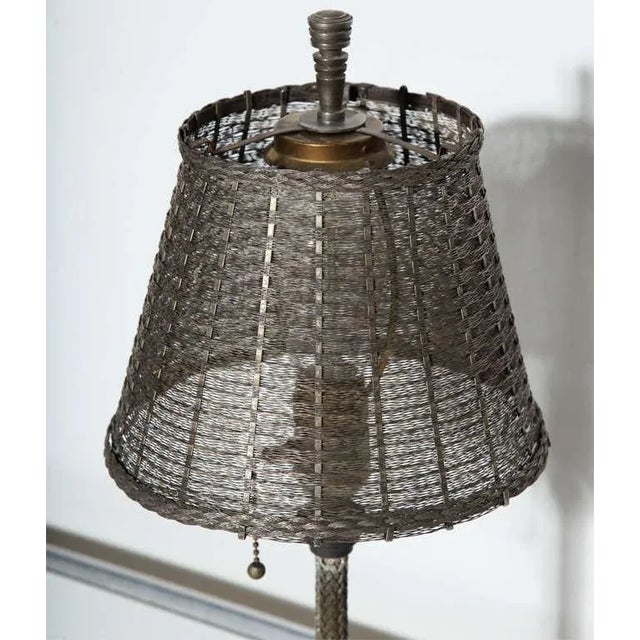 Art Deco John Vassos for Wirecraft Nickel & Woven Wire Table Lamp For Sale - Image 3 of 10