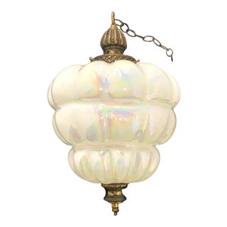 Art Deco Revival Bulbous Iridescent White Hanging Light Fixture For Sale