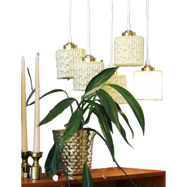 1970s Window Ceiling Lamp with Relief-Patterned Glass and Brass Knob, 1960s For Sale - Image 5 of 12