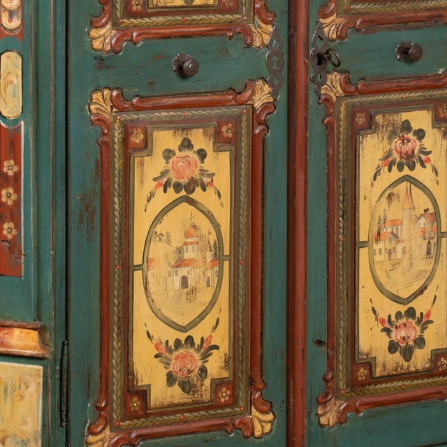Teal Original Carved and Painted Austrian Armoire or Shrunk, Dated 1836 For Sale - Image 8 of 16