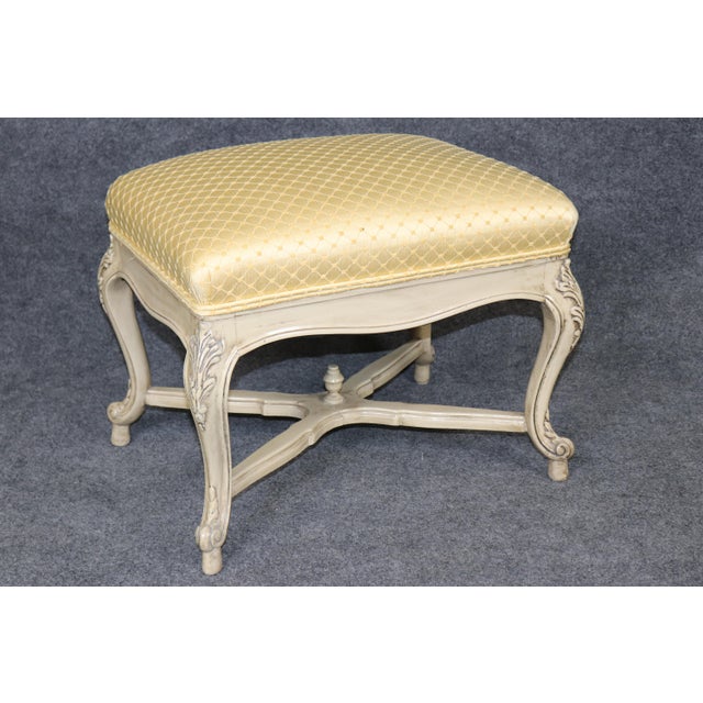 1950's Pair Louis XV Style Painted Decorated Benches For Sale - Image 4 of 11