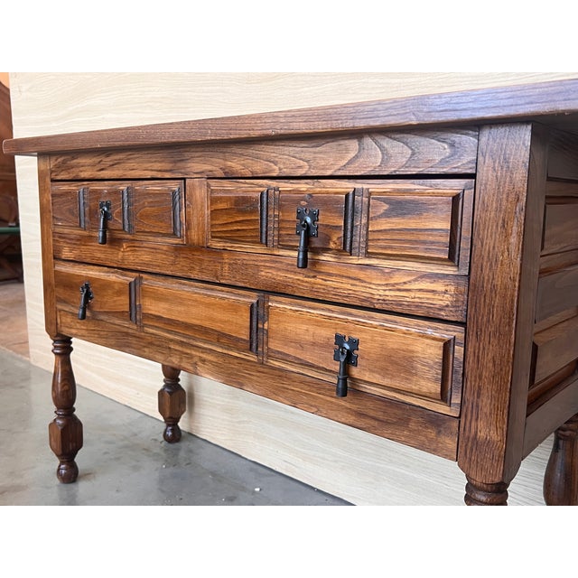19th Century Catalan Spanish Carved Walnut Console Sofa Table, Four Drawers For Sale - Image 10 of 10