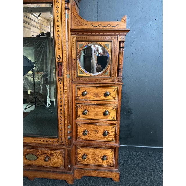 Wood Victorian Pitch Pine Hand Decorated Wardrobe, 1875 For Sale - Image 7 of 10
