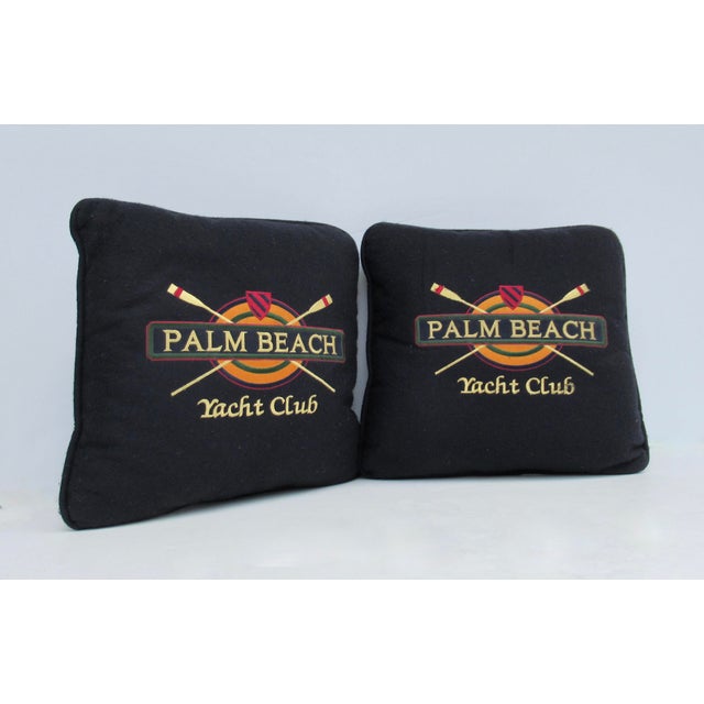 A wonderful iconic pair of Felted Wool with Embroidered and Patched, "Palm Beach Yacht Club," emblazoned, pair of down-...