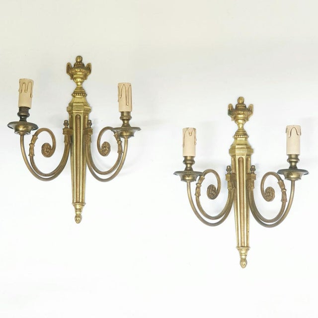 Gold Louis XVI Style Bronze Wall Sconces, France, 1960s, Set of 2 For Sale - Image 8 of 13