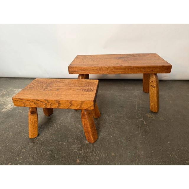 Brutalist Brutalist Oak Nesting Tables, 1970s, Set of 2 For Sale - Image 3 of 5