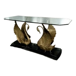 Mid 20th Century Hollywood Regency Italian Brass Swans Console For Sale