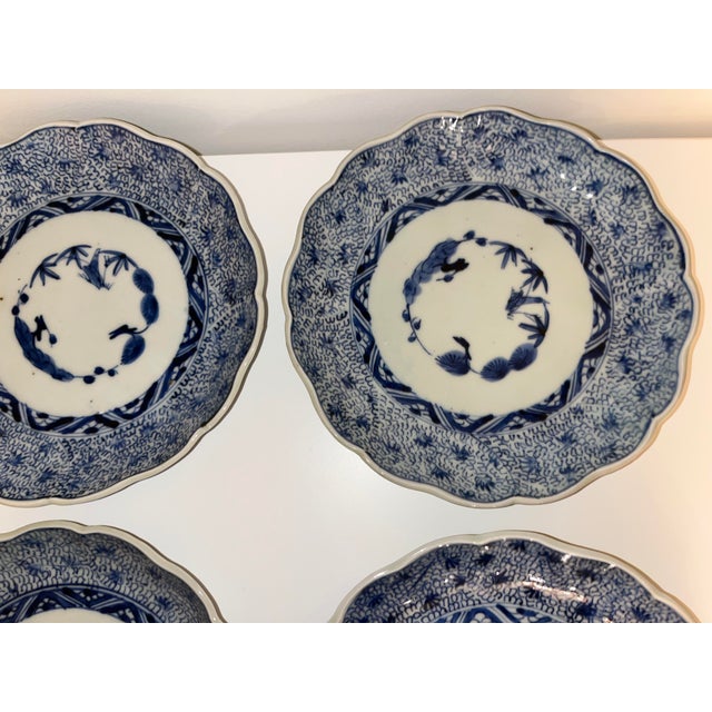Antique Blue and White Plates - Collection of 12 - 7" X 7" Round - Scalloped Edge - End Edo or Beginning Meiji For Sale - Image 16 of 18