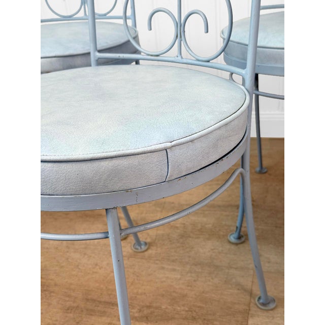 Metal Vintage French Blue Wrought Iron Tall Back Garden Patio Chairs - Set of 4 For Sale - Image 7 of 13