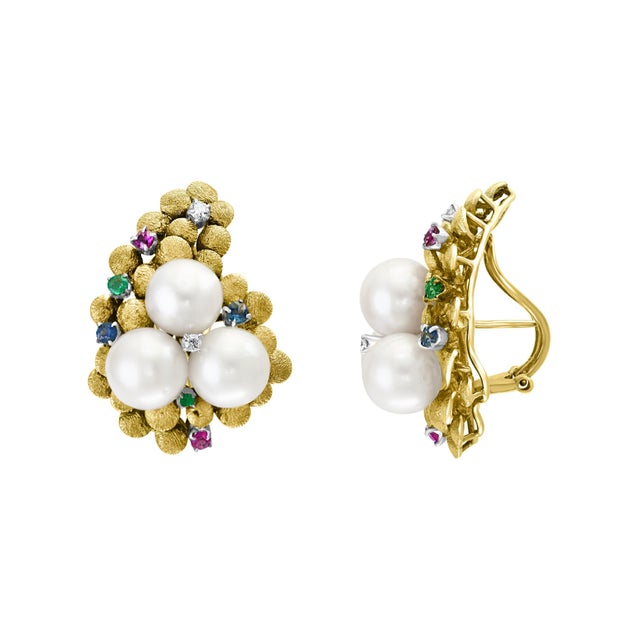 Antique Pearl and Brushed Gold Necklace and Earring Suite, Bridal 18 Karat Gold For Sale - Image 17 of 18