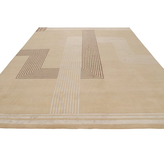 Art Deco Rug & Kilim’s French Art Deco Style Rug With Beige-Brown Patterns For Sale - Image 3 of 7