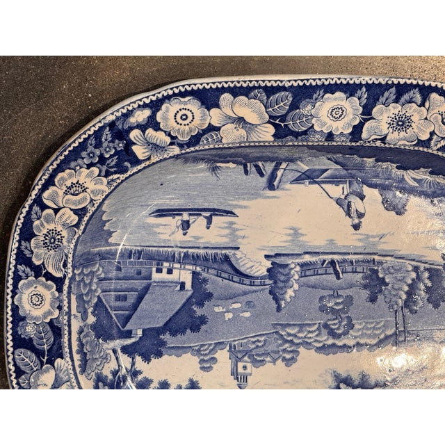 19th Century Blue Transferware Plate With Boatman Scene For Sale - Image 6 of 7